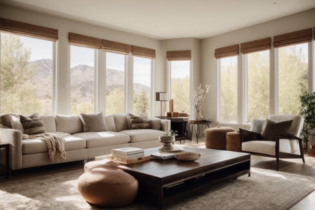 Serene Salt Lake City home interior with window films, comfortable furnishings, and soft lighting
