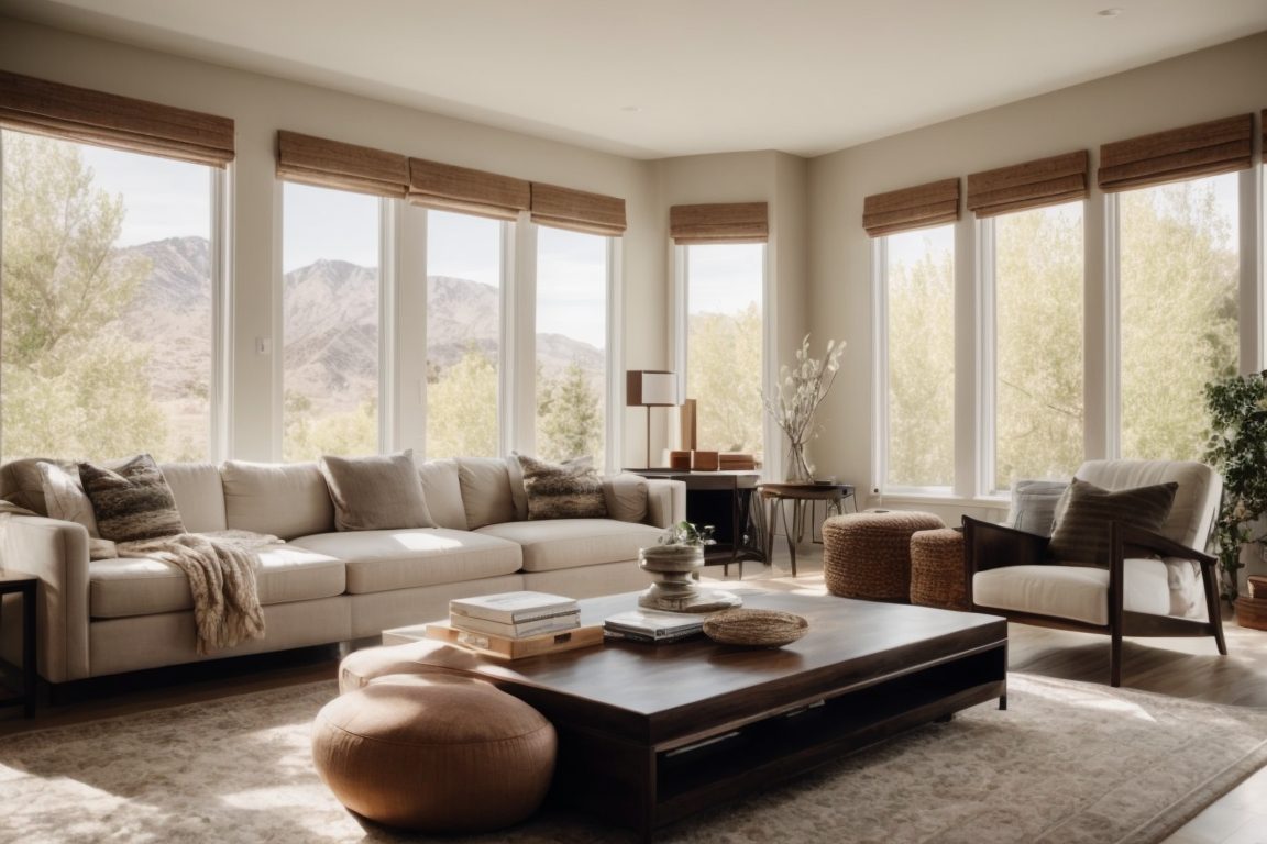 Serene Salt Lake City home interior with window films, comfortable furnishings, and soft lighting