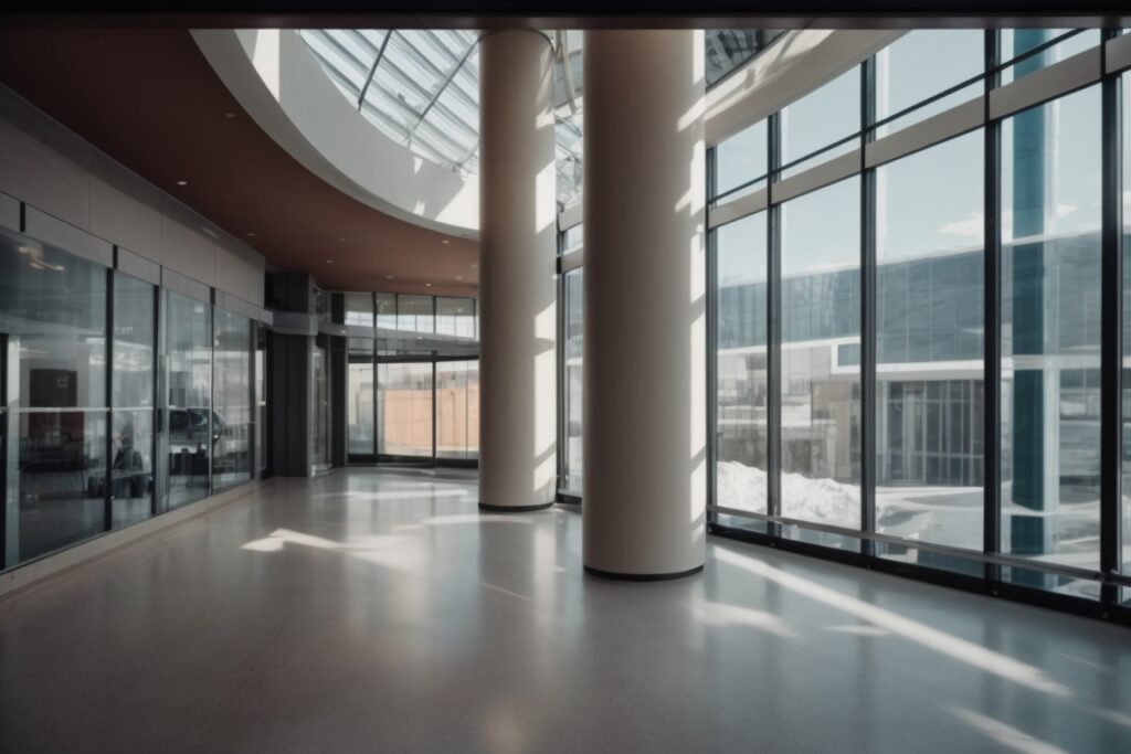 Commercial building in Salt Lake City with solar window film, interior cool and comfortable