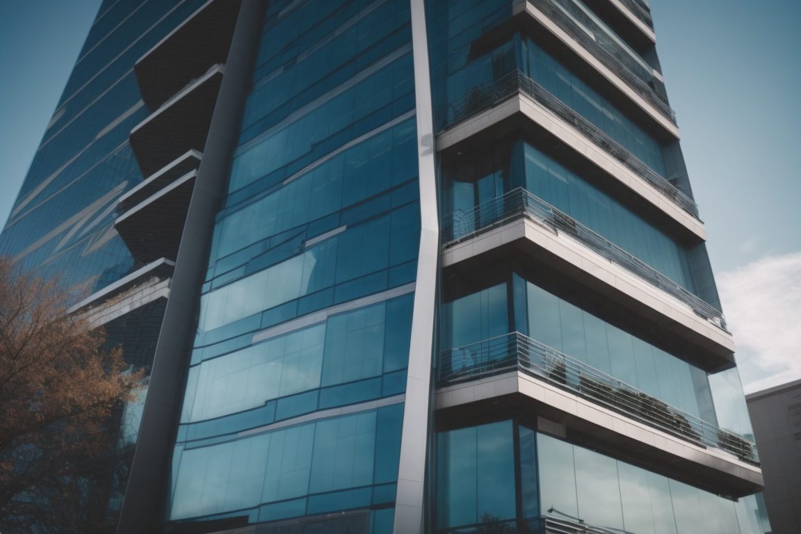 Modern office building in Salt Lake City with tinted glass windows