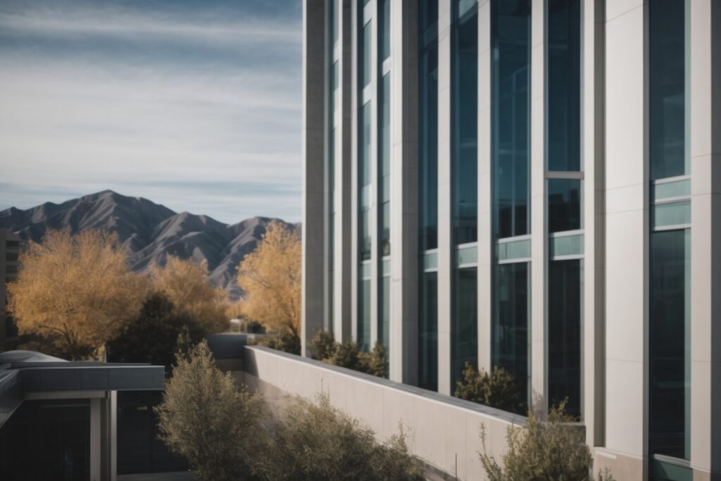 modern office building with sun control window film in Salt Lake City