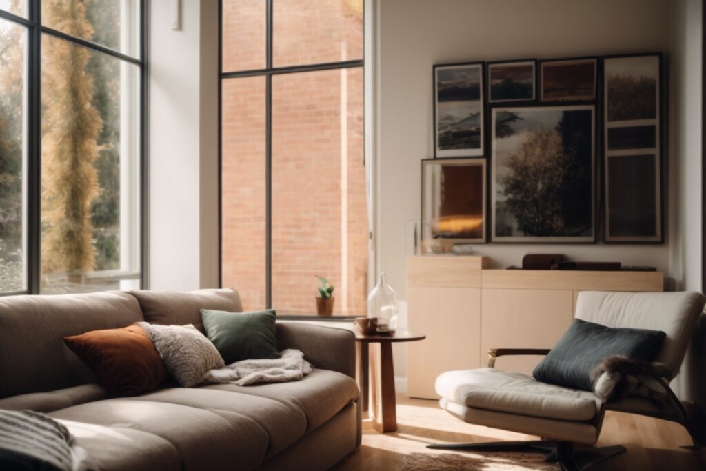 Cozy interior of a home with visible heat reduction window films